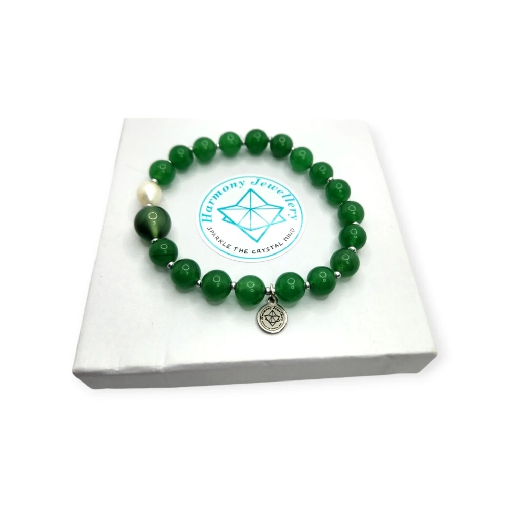 Jade, Green Agate, Baroque Pearl bracelet 8 mm